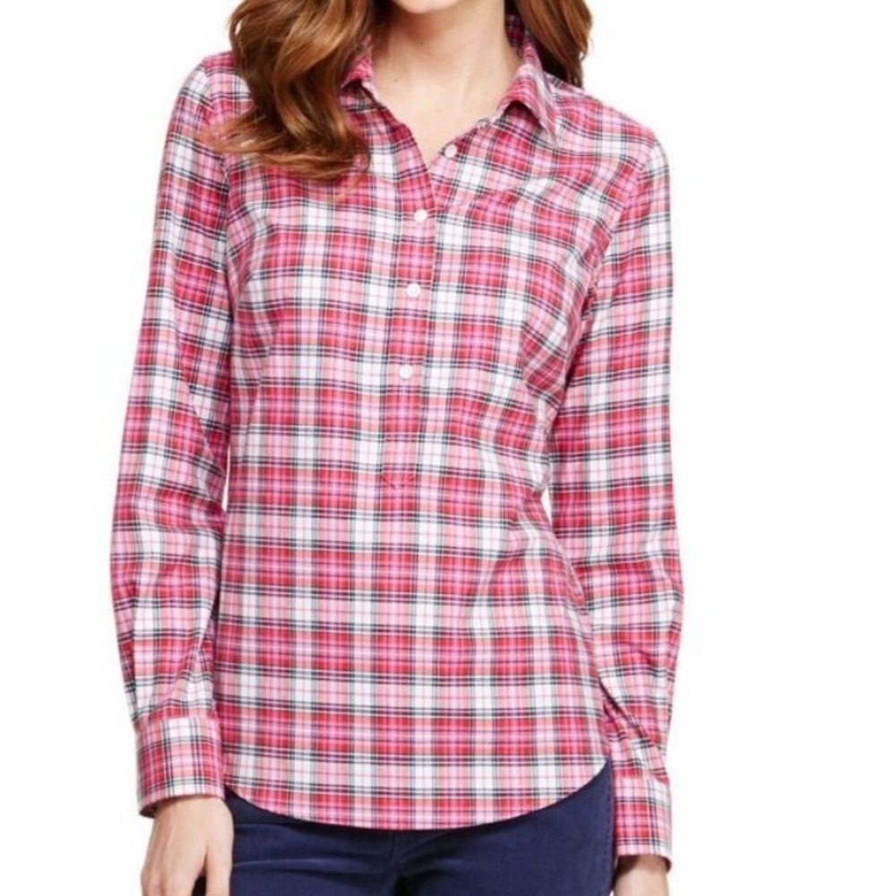 Vineyard‎ Vines 4 Pink Rhododendron Plaid Popover Cashmere Blend Top